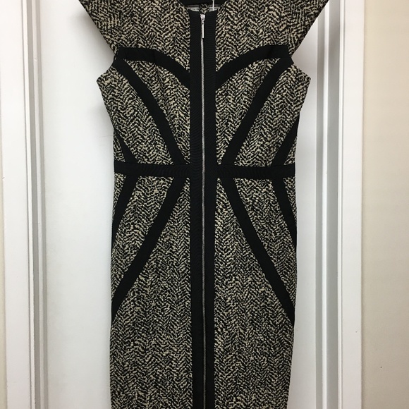 NWT $315 Erin Fetherston Black Gold Corrine Dress Zip Front Sz 8 - Picture 5 of 13